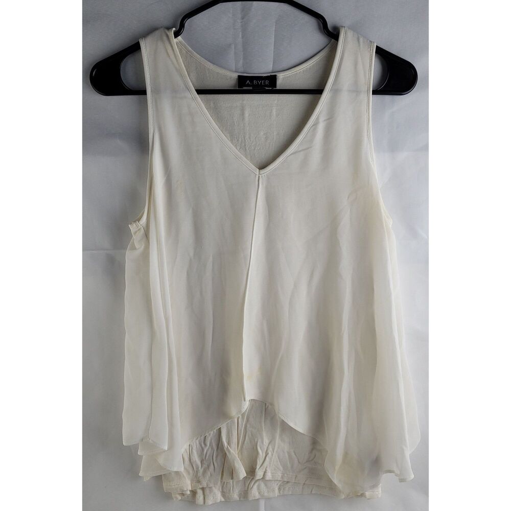A. Byer cream-colored, sleeveless, layered V-neck blouse Sz Small
